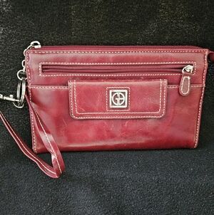 Giani Bernini Leather Wristlet-Wallet-Color Merlot-Dark Red